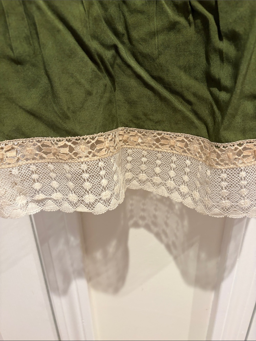 Source Unknown Olive Mini Dress with Cream Crochet Trim - Picture 7 of 8